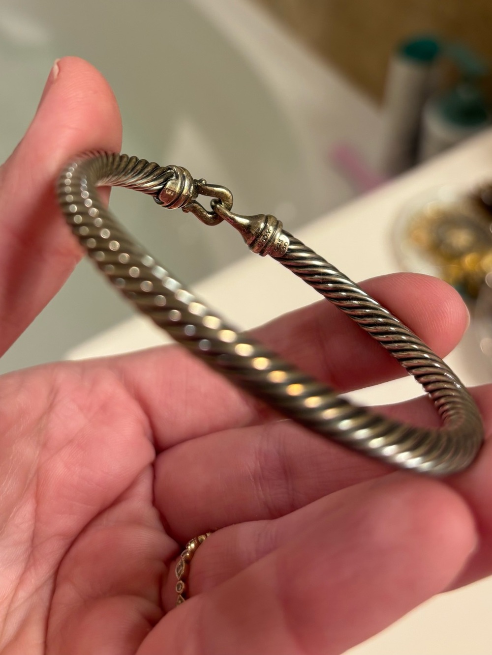 David Yurman Two-Tone Cable Bracelet in Silver & Gold Accents - Picture 4 of 7
